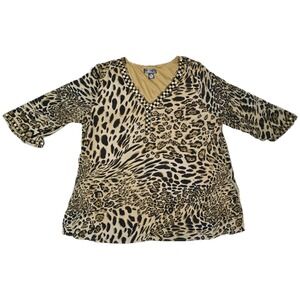 Metro 22 Women's 3X Leopard Print‎ Beaded V-Neck 3/4 Sleeve Tunic Top
(T)